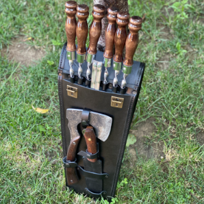 Набор шампуров в кожаном чехле «КАВКАЗ-BLACK»